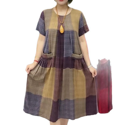 Cross-border Printing Women's New Plus Large Size Plus Size Fashionable Casual Square All-match Age-reducing Double-sided Large Board Pocket dress