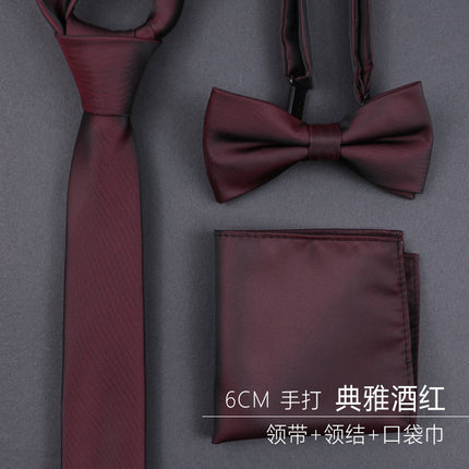 Burgundy Groom Wedding Burgundy Groomsman Formal Business Zipper Knot-Free Men's Tie Wedding