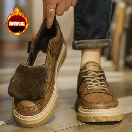 Men's Shoes Autumn 2025 New Style British Casual Leather Shoes Winter Sneakers Thick-Soled Fleece-Lined Sports Work Trendy Shoes Cotton Shoes