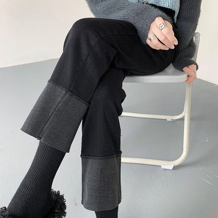 Black straight jeans women's spring and autumn small Winter wide leg baguette pants loose cropped high waist pipe pants