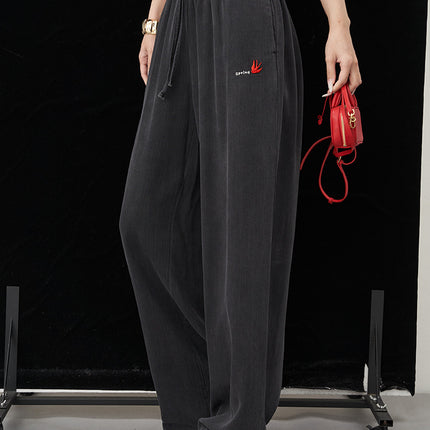 DTWO spring and summer new original design thirteen lines of lace-up elastic drape full mop pants pants 5105289