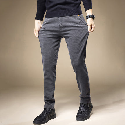 Men's Stretch Scrub Plaid Casual Pants for Men and Youth Hong Kong-style Slim-fit Slim Hip Leggings All-match Sports Pants