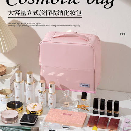 New Style Cosmetic Bag with Large Capacity, Plaid Pattern, Ultra-Light, Wear-Resistant, Can Stand Upright and Can Be Hung on Luggage for Storage