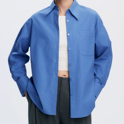 French Colorful Air Micro Wrinkle Professional Commuter Micro Loose Profile Long Sleeve Shirt