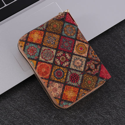 Cross-Border Bohemian Multifunctional Clutch Bag with Multiple Card Slots Wood Grain Wallet Literary Ladies Bag Card Bag Pu Small Bag