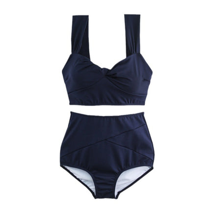 Cross-border Wholesale Sexy Simple Bikini Small Chest Gathered High Waist Bikini Belly Covering Slim Split Swimsuit Women