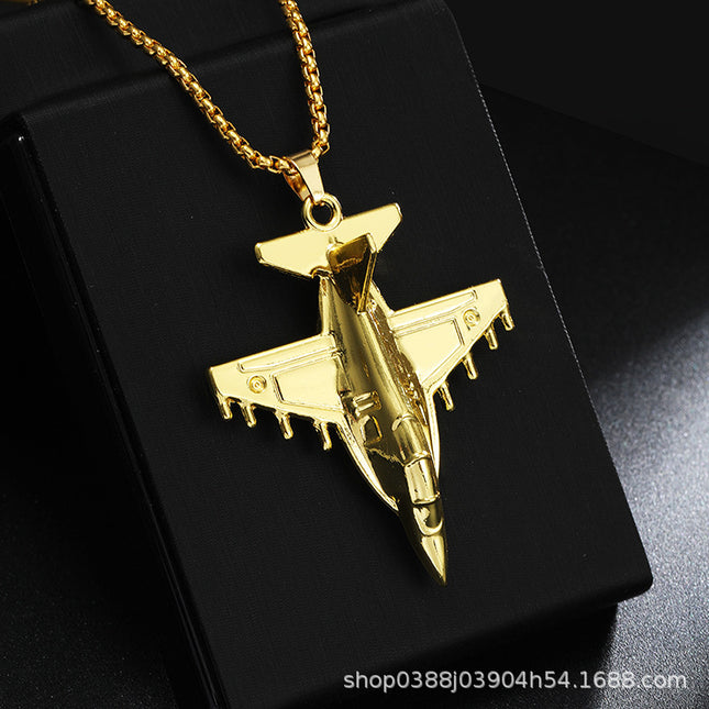Domineering fighter aircraft model stainless steel necklace niche Joker sweater chain aviation air show commemorative gift