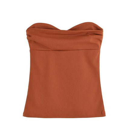 New Strapless Design Versatile Slimming Suit Spring Top Wide-Leg Pants Niche