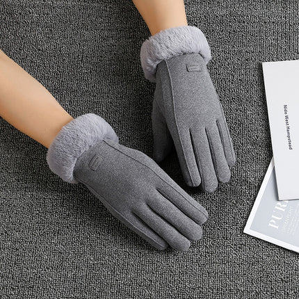 Autumn and Winter Warm Gloves Women's fleece-lined Thickened Hair Mouth Outdoor Riding Driving Sports Touch Screen Velvet Gloves Women