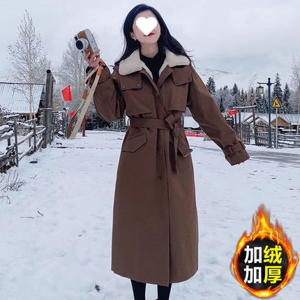 fleece-lined Thickened Coat Women's Mid-length Coat Style Pike Dress 2024 Winter New Loose Over-the-knee Cotton-padded Coat