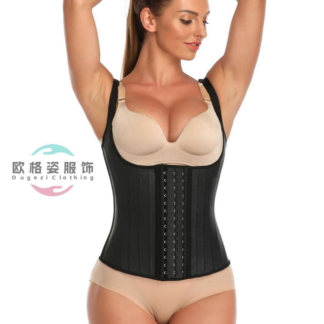 25 Steel Bone Gloss Latex Body Shaper Tunic Camisole Vest Abdominal Corset Latexcorset