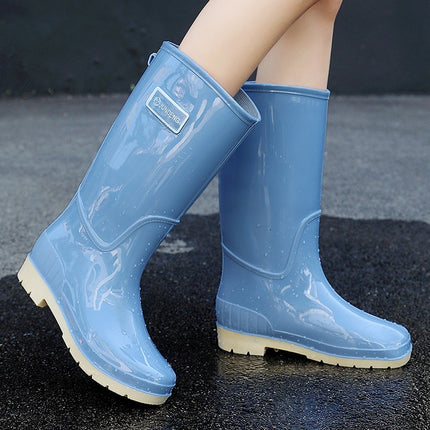 New Style Rain Boots for Women, High-Top Rain Boots, Korean Style Non-Slip Waterproof Boots, Thickened and Wear-Resistant Work Overshoes, Long Waterproof Shoes