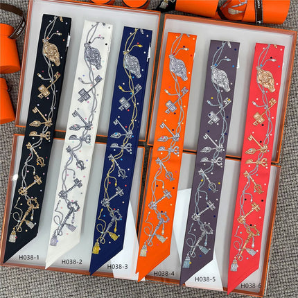 French Style New All-match Key Tassel Chain Women's Twill Silk Ribbon Tie Bag Handle Ribbon Scarf
