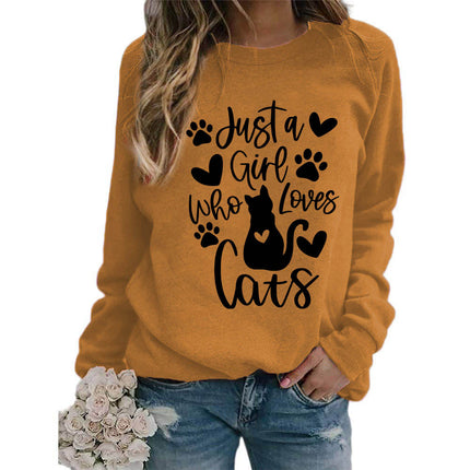 Who loves cats printed crew neck coat European size ladies coat long sleeve cross-border foreign trade supply