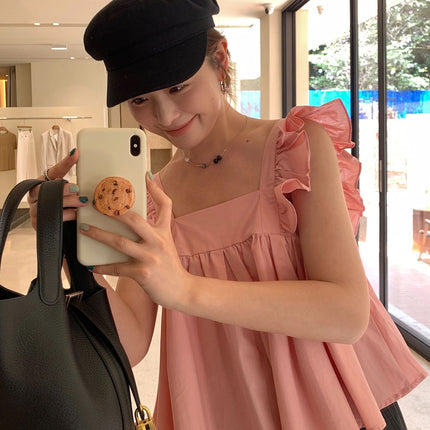 Huang Lian Sweet Feifei Sleeve Ruffled Camisole Women's 2025 Summer Back Bow Doll Shirt 142Sh313