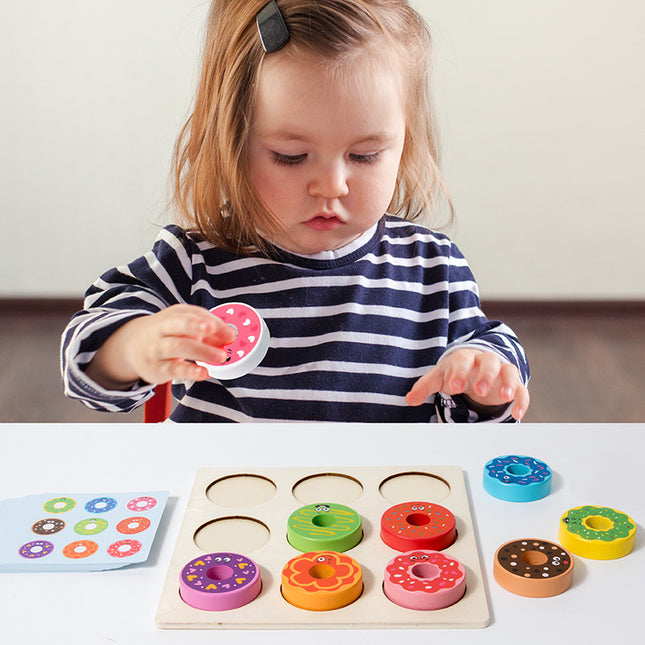 Montessori Children's Wooden Donut Matching Toy Early Education Color Cognitive Board Puzzle Brain Exercise Hand-eye Coordination