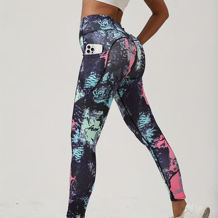 High Waist Quick Drying Print Yoga Leggings with Pocket Cross-Border