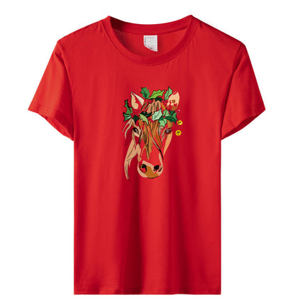 Amazon a generation of hair with green flowers horse head printed loose European and American printed ladies casual T-shirt women's jacket