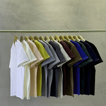230g 40 Count Xinjiang Combed Cotton Heavyweight Pure Cotton Short-Sleeved T-Shirt for Men and Women Pure Color Round Neck White T-Shirt Bottoming Shirt