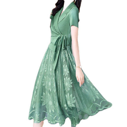 Light luxury socialite fried street chic unique heavy embroidery mesh stitching dress