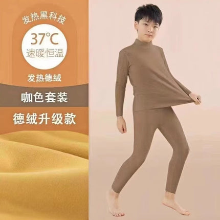 Mid-high collar children's velvet thermal suit for boys ground plush cold-proof one-piece velvet large children's thick thermal underwear