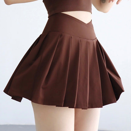 Fake Two-piece Anti-glare Yoga Skirt Women's Outdoor Sports Pleated Skirt High Waist Age-reducing Back Waist Pocket Tennis Skirt