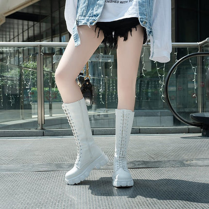 2025 Autumn New British Style Platform Thick-Soled Versatile Niche Long Boots Popular Lace-Up Slim Fashion Boots