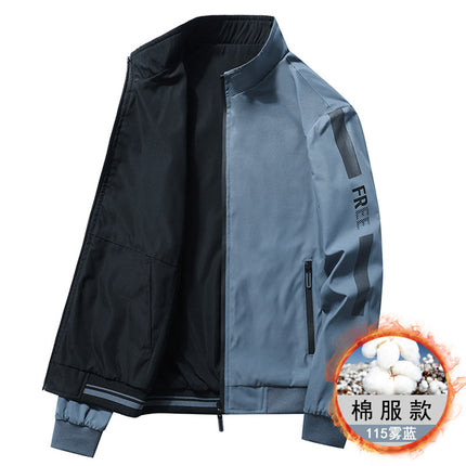 Spring and Autumn cotton-padded jacket men's double-sided casual stand collar jacket sports middle-aged men's jacket trendy brand baseball uniform
