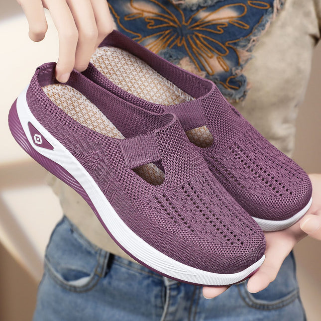 Women's Half-Slip-On Shoes All-Match Casual Shoes Cross-Border Breathable Baotou Slippers Slip-on Lazy Shoes Mesh Soft-Sole Shoes for Women
