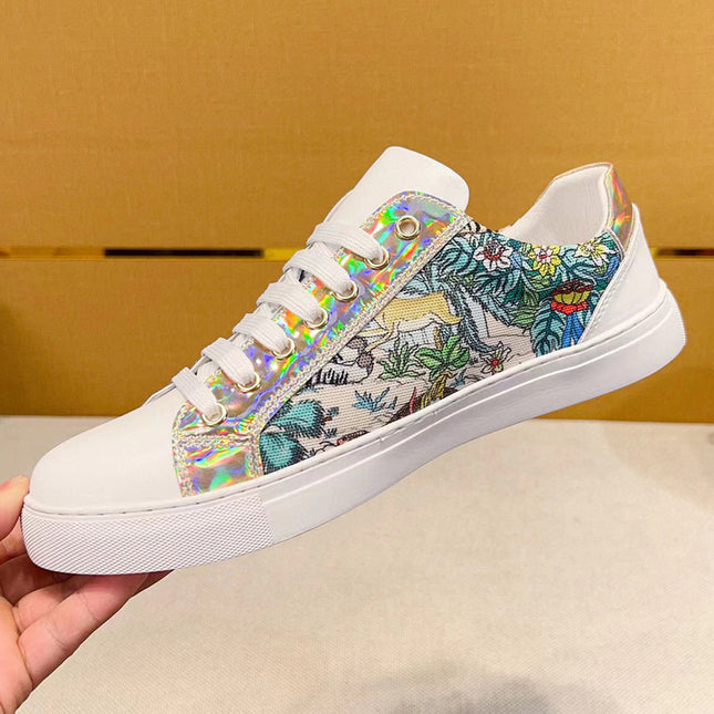 New Breathable White Shoes Lace-up Board Shoes Color-matching Trendy Men's Shoes Show Low-top Fashion Men's Sneakers Explosions