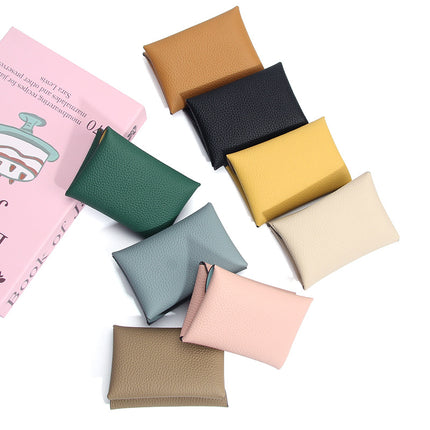 Genuine Leather Cowhide Small Card Holder, Pebbled Card Holder, Coin Purse, Cowhide Multifunctional Buckle, Half-Fold Business Card Holder, Coin Purse