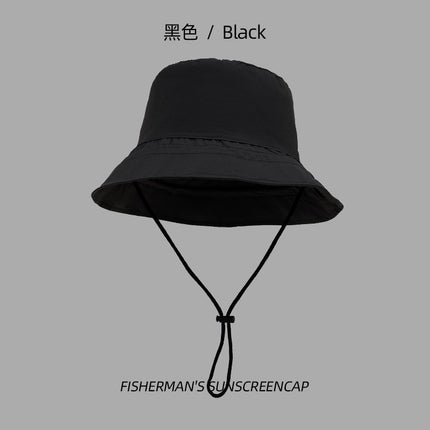 Summer Hat Big Head Fisherman Hat Double-sided Sunscreen Men's Hat Men's Trendy Thin Black Sun Hat Japanese