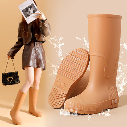 Spring and Autumn Khachi Brown High-barred Women's Rain Shoes All-match Women's Rubber Shoes Waterproof Shoes Red Long Barrel Water Boots Rainy Day Travel Shoes