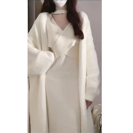2024 Autumn and Winter Gentle Temperament Lazy Knitted Cardigan Base with Milk Waxy Knitted Dress suit