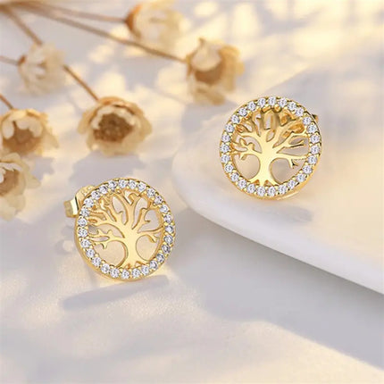 Amazon popular European and American Life tree S925 sterling silver stud earrings women's fashionable temperament earrings foreign trade factory wholesale