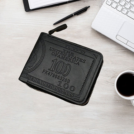 Factory Direct Sales New Men's Wallet Retro Hot-Pressed Dollar Pu Wallet Men's Zipper Short Coin Purse