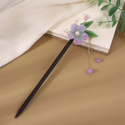 Antique Hairpin Step Tassel Wood Hairpin Imitation Ebony Headwear Disc Hair Simple Accessories Ancient Dress Hairpin Women's Hair