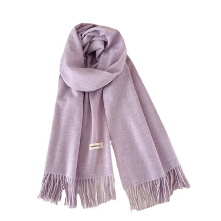 Korean Style Plaid Purple Scarf Women's Winter Warm Neck Charm High-end Tassel All-match Shawl 2024 New Style