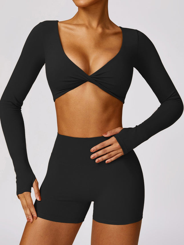 suit European and American Cross Yoga Clothes Top Women's Long Sleeve V-Neck with Chest Mat Fitness Clothes Tight Pilates Training Clothes
