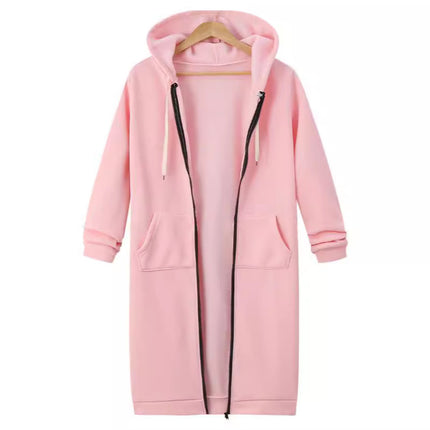 AliExpress Ebay Amazon Autumn and Winter Women's European and American Hooded Long Sleeve Long Sweater Fleece Zipper Coat Women