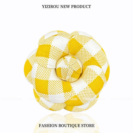 Camellia Brooch with High-Quality Plaid Fabric for Summer and Autumn, Versatile Pin Brooch for High-End Clothing and Bags