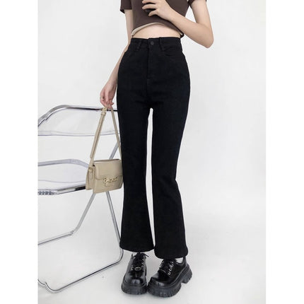 High-Waisted Flared Jeans for Women, Trendy Versatile Plus-Size Slimming Cropped Bootcut Pants