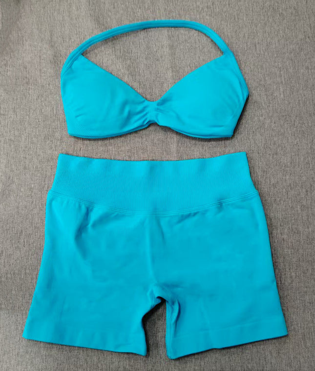 suit DF Amazon Explosions Shorts Small Bra High Elastic Superfine Extinction Nylon Hanging Neck Beauty Back Sports Vest
