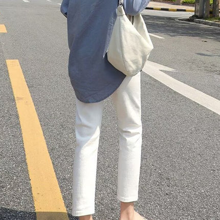 Korean Style High-Waisted Straight Jeans for Women in Spring and Summer New Trendy Brand Loose White Versatile Slimming Look Cigarette Pipe Nine-Point Pants