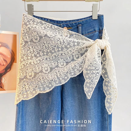 Plus-Size Lace Skirt Cover-Up for Women 2025 New Style Layered Half-Skirt with Triangle Waist Scarf to Cover the Hips, Skirt Cover-Up Apron