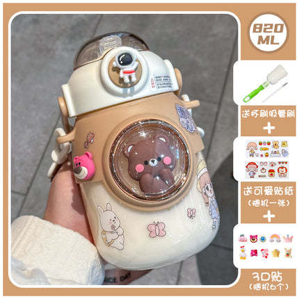 Cute Children's Plastic Cup Large Capacity Straw Water Cup High Color Value Women's Big Belly Water Cup Special Cup for Students