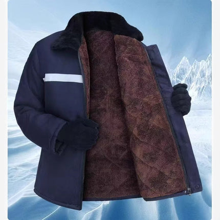 Winter Cotton-Padded Jacket for Men, Fleece-Lined and Thickened for Cold Protection, Thermal Insulation, Reflective Strips, Cotton Coat Set, Labor Protection, Cold Storage, Construction Site, Welding Cotton-Padded Jacket
