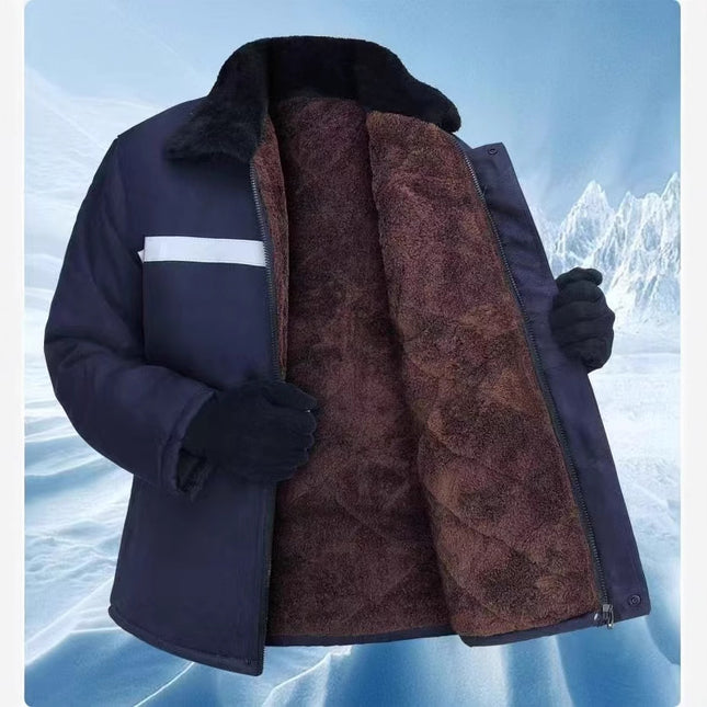 Winter Cotton-Padded Jacket for Men, Fleece-Lined and Thickened for Cold Protection, Thermal Insulation, Reflective Strips, Cotton Coat Set, Labor Protection, Cold Storage, Construction Site, Welding Cotton-Padded Jacket