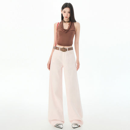 Green and Pink Dopamine Jeans for Women 2025 New High-Waisted Slimming Loose Wide-Leg Versatile Floor-Length Casual Pants