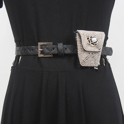 Mini Full diamond small waist bag female fashion ins silver decorative waist chain bag new adjustable body chain rhinestone bag